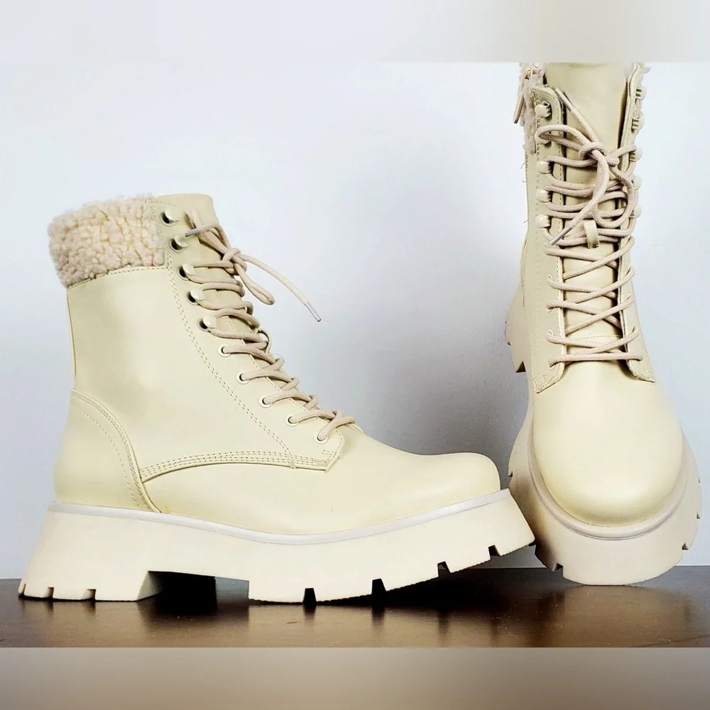 Circus by Sam Edelman Off-White Larsa Ivory Combat Lace-Up Boots New w Box - Picture 7 of 15